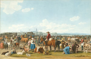 mercato del bestiame prima di un grande città su un Lago