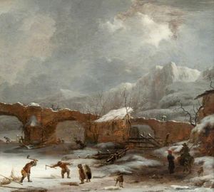 Un paisaje de invierno con el Pont du Rhône, Lyons