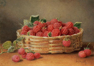 A Still Life of Raspberries in a Wicker Basket