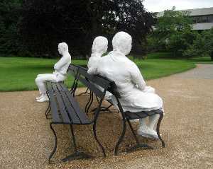 Three People on Four Benches