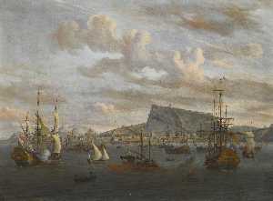 Una vista di Nafplion in grecia , con l'olandese Indiamen , galee e altri offshore