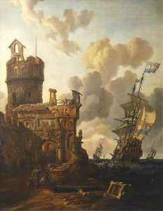 A Dutch Ship Passing a Fort