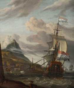 Un olandese  nave  Entrando  Un  MEDITERRANEO  porto