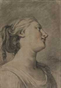 Testa di un figura femminile nel profilo , girato a destra
