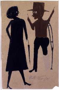 Untitled (Woman with Umbrella and Man on Crutch)