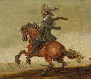 Un caballero  en  caballo  ante  Un  paisaje del