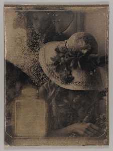 Intitulado ( dos jóven mujeres con flores asícomo paja sombreros )