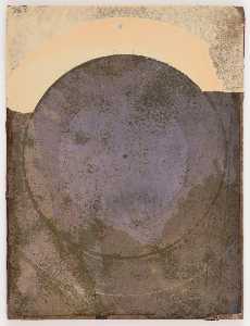 Untitled (manila paper stained brown and purple with circular stain)