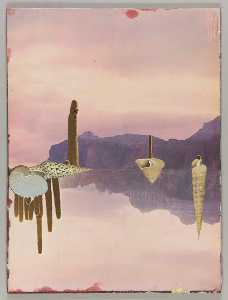 Untitled (landscape with dry mountains and cacti with mirror image )