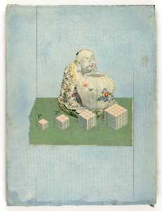 年命名 中文  瓷器  的  坐在  男子  和  瓮