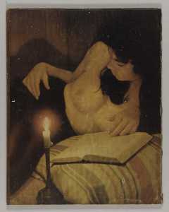 Untitled (reclining nude reading by candlelight)