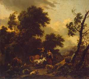 Italian Landscape with Two Young Women and Livestock