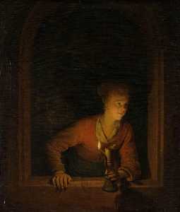 Girl with Burning Oil Lamp