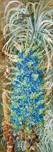 Соцветие из самых голубая пуя и мотыльки , Чили