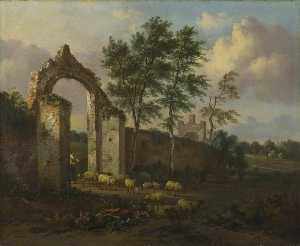 Landscape with a Woman Driving Sheep through a Ruined Archway
