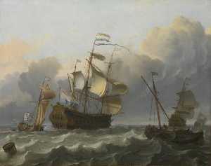 A Dutch Flagship with a Yacht Under Her Stern