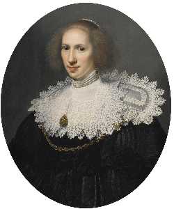 Portrait of a lady with a lace collar and pearls