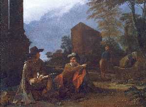 Artists Resting by a Fountain