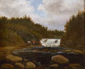 Landscape with mill and rapids
