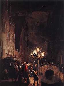 celebration di torchlight sul Oude Maiolica di delft