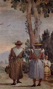 Szene Landschaft mit zwei Bäuerinnen