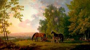 Landscape with Mares, Foals and Deer