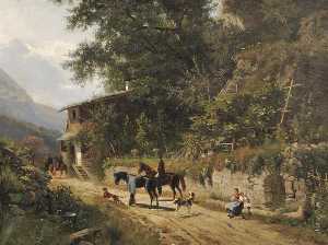 Genre Scene Along an Alpine Road