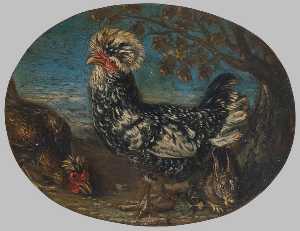 Roosters and a Rabbit in a Landscape