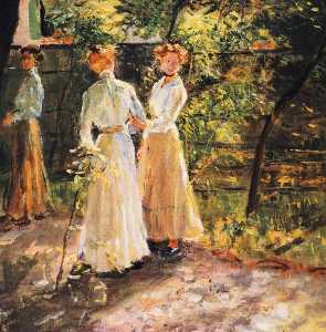The three daughters of the artist in the garden