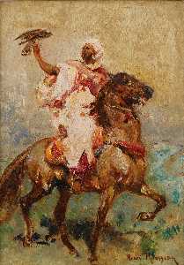 Two North Africans on Horseback a pair of paintings