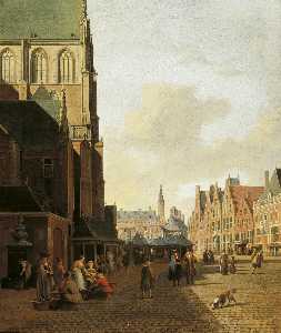 The Fish Market in Haarlem looking towards the Town Hall