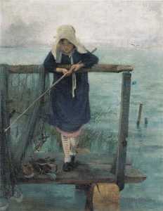 女孩 钓鱼