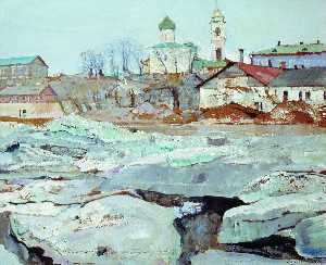 Eis schwimmend  an  Pskow