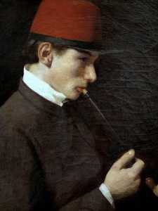 uomo fumare un Chibouk ( conosciuto anche come zsigmond szinyei merse con una chibouk )