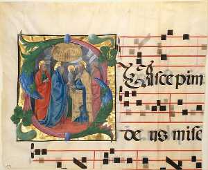 Manuscript Illumination with the Presentation in the Templ in an Initial S, from a Gradual