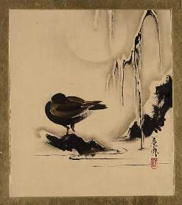 Laca Pinturas de diversos temas Pájaro y el sauce en la nieve