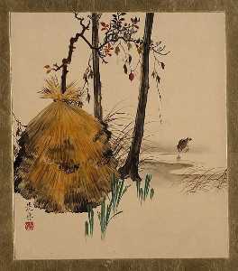 peintures de laque de divers sujets neige Abri pour un arbre avec sparrow