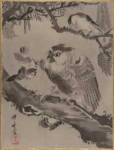 Owl Mocked by Small Birds