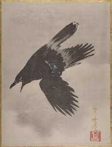 雪中鴉図 Crow Flying in the Snow