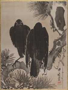 松に鴉図 Two Crows on a Pine Branch
