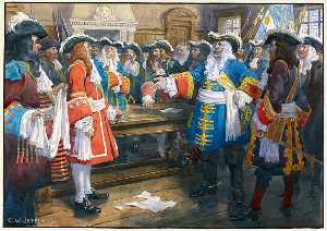 Frontenac receptora el enviado de sir Guillermo Phipps exigente la rendición de quebec , 1690