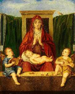Madonna and Child with two angels playing