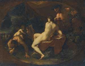 A maenad attended by satyrs and putti in a landscape