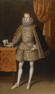 портрет филиппа iv испании ( 1605 1665 ) , полная длина , стоящий рядом стол перед частично драпированные Занавес Портрет изабель де бурбон ( 1602 1644 ) , полная длина , стоящий рядом стол перед частично драпированные Занавес