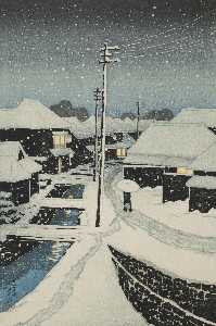 anglais soir neige à terashima Villageoise ( yuki ni kururu , Terashima mura ) , de l série douze Sujets Kioto
