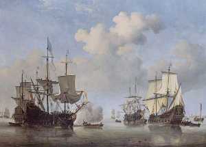 Calm Dutch Ships Coming to Anchor