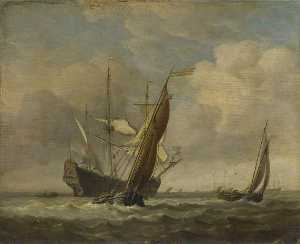 Two Small Vessels and a Dutch Man of War in a Breeze