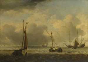 荷兰 船舶 和小 船舶 海上  在 微风