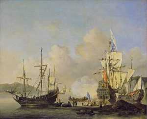 le calme français  marchand  navires  au  ancre