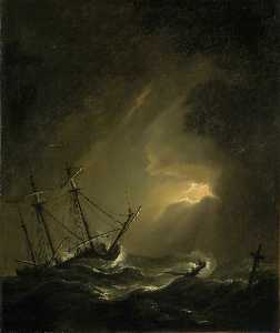 маленький Голландский  Корабль  езда  вне     шторм